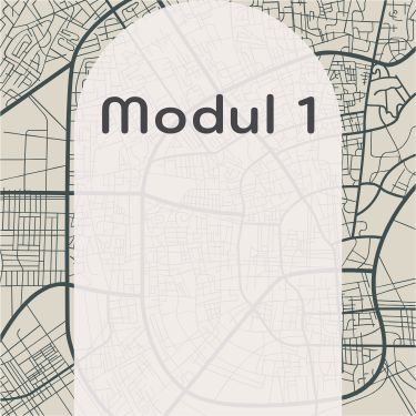 Modul 1: Teilausschnitt eines stilisierten Stadtplans – Projektvorschau für kreative Kartografie im Portfolio.